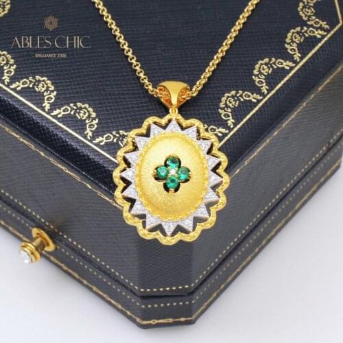 Renaissance 18K Gold Tone Silk Gem Flower Oval Pendant 925 Silver Tulle Element Magnificent Party Wedding Necklace C11N3S25419