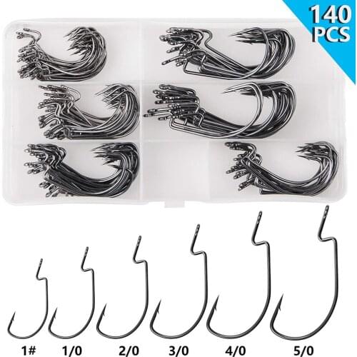 Shaddock 140Pcs/Box 38105 Fishing Hooks Strong Offset Worm Hooks Wide Gap Bass Soft Bait Jig Hook For Saltwater Fishing