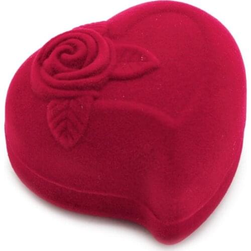Jewelry Ring Box Velvet Heart Shaped Red Rose Pattern Love Ring Storage Display X7JB