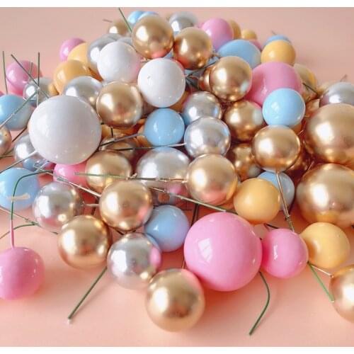 10pcs 2/3/4cm Ball Cake Topper Happy Birthday Party Baby Shower Cake Decor Cupcake Flag Wedding Christmas Ball Decor Supplies