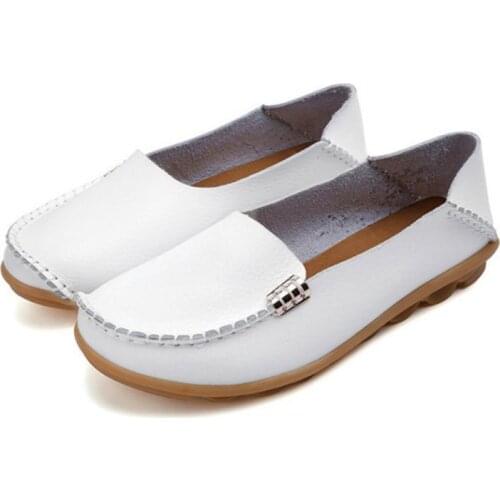 Flat Shoes Women Slip On Shoes For Womens moccasins Genuine Leather Loafers Flats Ladies Shoes Sapato Feminino Plus Size 34-44