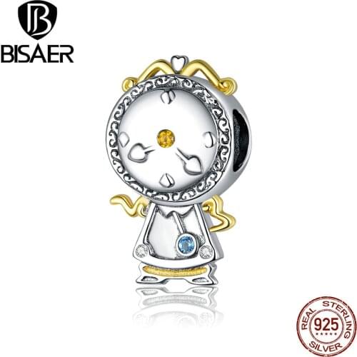 BISAER Magic Clock Charms 925 Sterling Silver Cartoon Clock Bead Pendant DIY Bracelets Necklace 2020 Fashion Jewelry EFC320