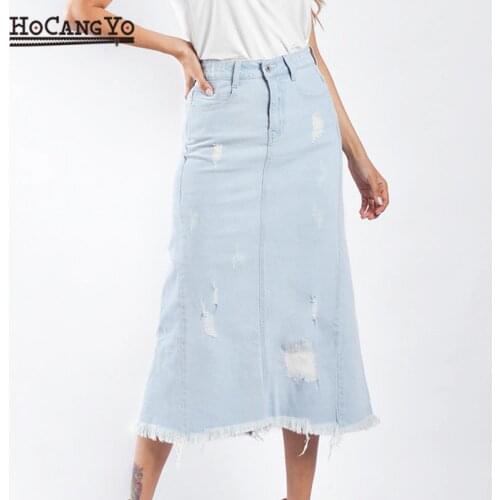 Women Denim Skirt Summer Stretch Midi Denim Skirts Women High Waist Cotton Jeans Skirt Tassels Faldas Mujer Moda 2019 Plus Size