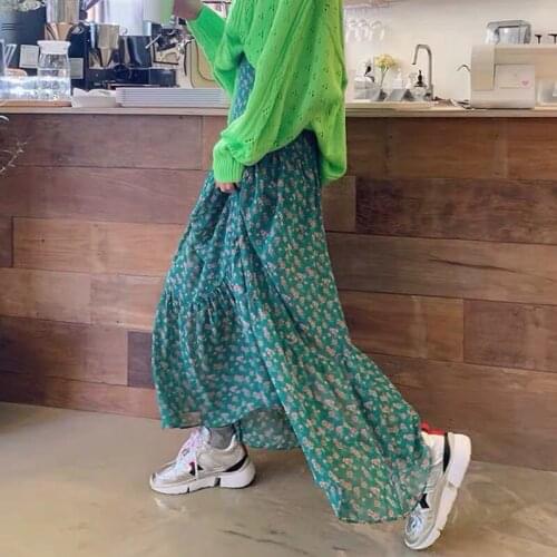 2020 Summer women floral print beach Bohemian skirt High Elastic Maxi chiffon Skirt plus size Spring skirts M-7XL Vestidos