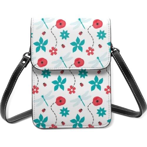 Ladybug Flowers Cell Phone Purse Smartphone Wallet Leather Shoulder Strap Handbag Women Bag