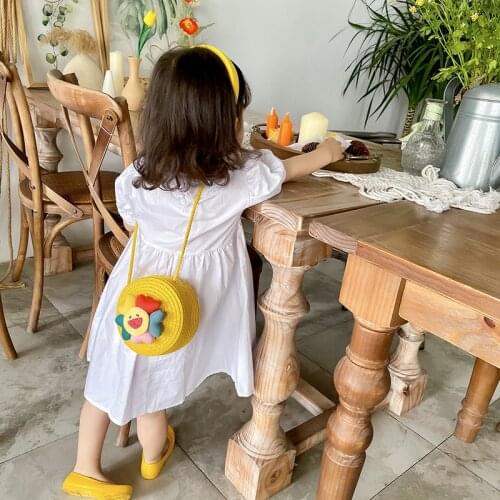 1PC Cartoon Girls Messenger Bag Cute Bow-knot Childrens Backpack Straw Beach Shoulder Bag for Child New Fashion Mini Crossbody