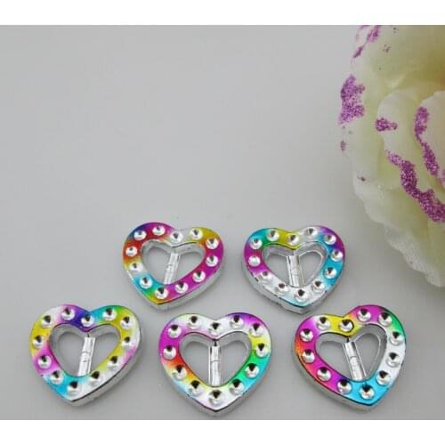 AB07 10mm)20pcs Colourful Heart Acrylic Buckle For Wedding Invitation Card Chair Sash Ribbon Slider