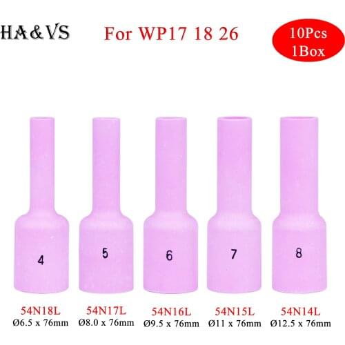 10Pcs Per Box 76mm 54N14L 54N15L 54N16L 54N17L 54N18L Alumina Nozzles For TIG WP17 18 26 Welding Torch Accessories Consumables