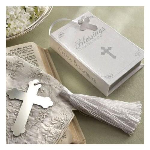 100PCS/LOT Blessings Silver Cross Bookmark with Tassel Wedding baby shower party favors gifts+Free shipping