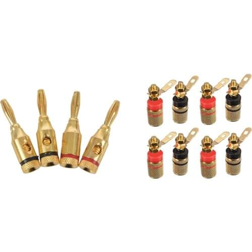 4Pcs 4Mm Banana Plugs for Speaker Cable Connections / Gold Plated & 8Pcs Gold Plated Amplifier Speaker Binding Post 4Mm Banana P