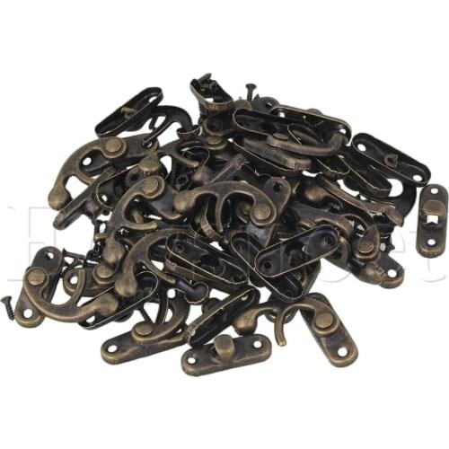 20 PCS Bronze Vintage Jewelry Box Wooden Case Iron Horn Left Hook Lock