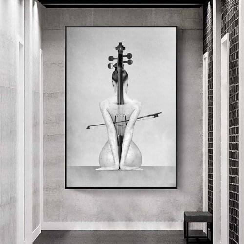 Abstract Cello Sexy Woman Creativity Music Canvas Painting Figure Posters and Prints Wall Art Picture for Living Room Home Decor