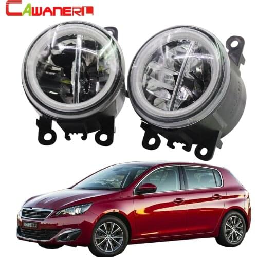 Cawanerl Car H11 4000LM LED Fog Light + Angel Eye DRL Daytime Running Light 12V Accessories For Peugeot 308 2013-2018