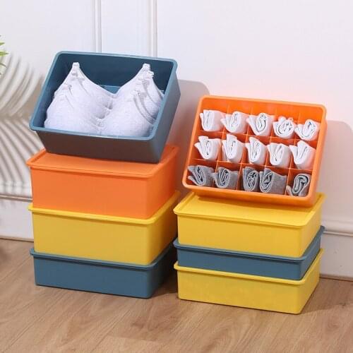 Large Underwear Storage Box Drawer Plastic Organizer Case Dustproof Bra Panties Socks Separation with Cover Home Organizer