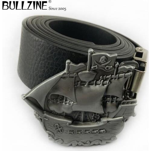 Bullzine zinc alloy retro sailing boat belt buckle Free PU belt Luxurious jeans gift belt buckle FP-03326 drop shipping