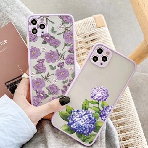 Purple Flower Phone Case for iphone 12 11 Pro Max for iphone X XS MAX XR 6 7 8 Plus SE 2020 Hard Shockproof Back Mint Blue Cover