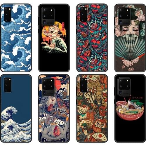 Black tpu Case For Samsung galaxy S20 /S20 PLUS/S20 ultra/S20+ /S20FE back cover Japanese Style Art Japan