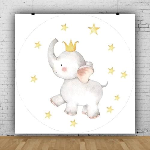 Baby Shower Backdrops Crown Elephant Gold Stars White Photography Backgrounds Gender Reveal Photophone Photocall