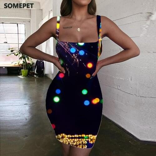 SOMEPET Colorful Dresses Women New Year Halter Sleeveless Beer Ladies Dresses Party 3d Print Womens Clothing Summer Beach Boho