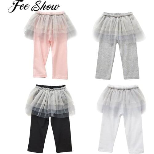 Summer Layered Veil Skirt Pants Girls Leggings Toddler Girl Princess Pantskirt Kids Cropped Trousers Dance Performance Costume
