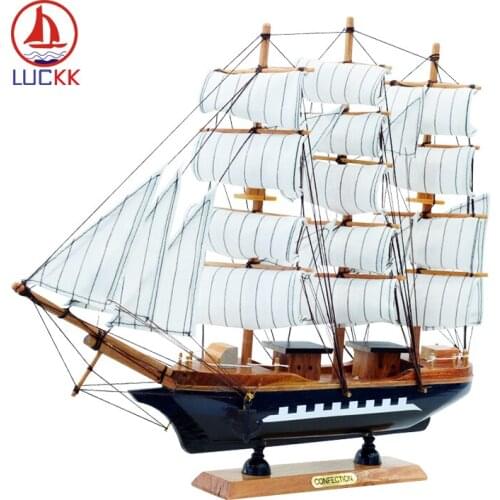 LUCKK Smooth Sailing White Wooden Sailboat Model 40*6.5*34cm Home Decoration 2020 New version Model Gift for Children and Adult