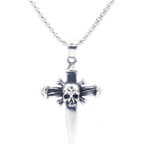 Support Dorpship New Damn Skull Sword Pendant 316L Stainless Steel Fashion Jewelry Evil Skull Cool Pendant