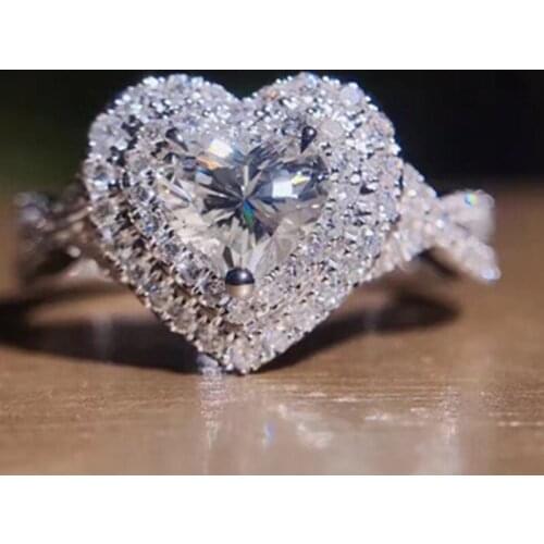 Fashion Romantic Heart-shaped Austrian Crystal Big White Zircon Wedding Rings for Women Wedding Engagement Ring Jewelry