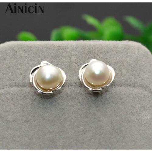 Fashion Stud Earrings S925 Sterling Silver Rose Flower Shape Natural Freshwater Pearl For Women Girls Cute Gift Jewelry 5pairs