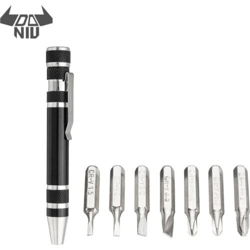 DANIU Three Color 8 in 1 Pen Style Precision Pocket Screwdriver Bit Set Slotted Phillips Screw for Portable Hand Tool Using