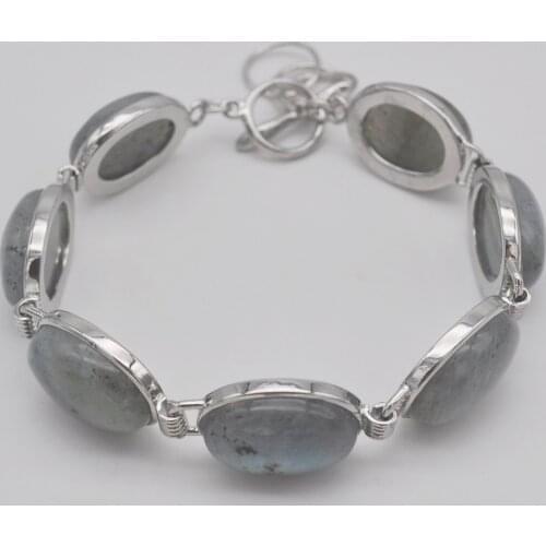 Natural Stone Gray Labradorite Bracelet Jewelry For Women Oval CAB Cabochon Beads Chain Bracelet H888