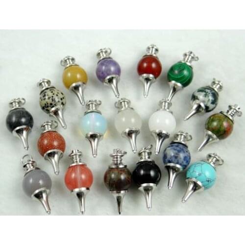 2020 New Natural stone Turquoises Quartz Crystal aventurine Pendulum pendant for diy Jewelry making necklace Accessories15pcs