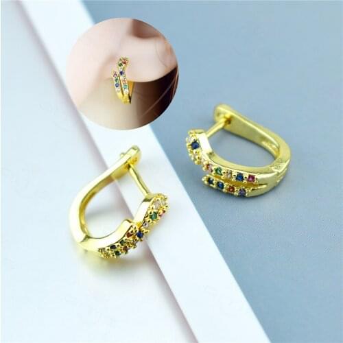 New Earrings Sweet Temperament Inlaid Double Row Rainbow Zircon Earrings Womens Simple and Light Luxury Fashion Jewelry Gift