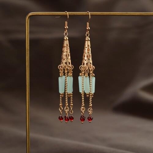 Original Jhumka Handmade Long Palace Female Tassel Drop Earrings Retro Ethnic Gypsy Beads Jhumki For Women Jewelry New Earrings