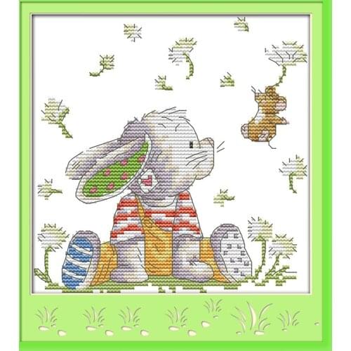 The patch rabbit cross stitch kit cartoon animal 14ct 11ct count print canvas stitches embroidery DIY handmade needlework plus