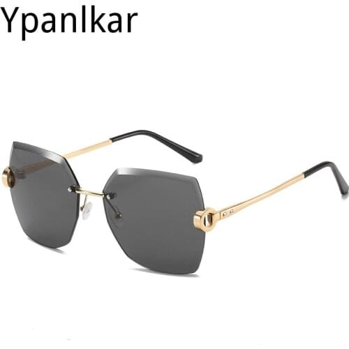 Popular Frameless Fashion Sunglasses Women Vintage Square Sun glasses Brand Oversized Ocean Lens Eyeglasses