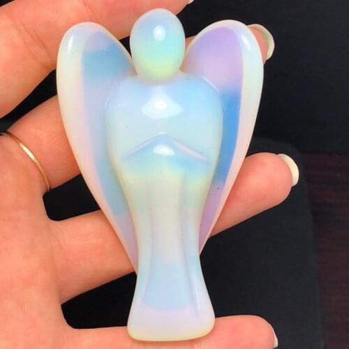 Natural opal carved angel stone peace pocket guardian angel statuette spirit chakra healing crystal stone statuette