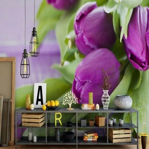 Dropship Fatman Wallpaper Flower Purple Flower Botanical Floral 3d Wall Murals Living Room Home Improvement Papel De Parede