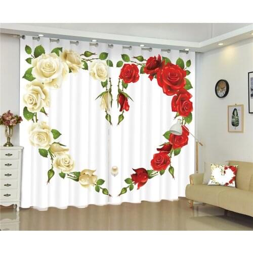Curtains Rose love Luxury Blackout 3D Curtains Living Room wedding Bedroom Drapes Cortinas Rideaux Customized size pillowcase