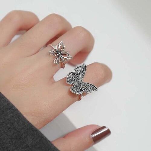 QIAMNI Vintage Bohemian Butterfly Knuckle Rings Gothic Creative Midi Ring for Women Harajuku Princess Wedding Party Jewelry Gift