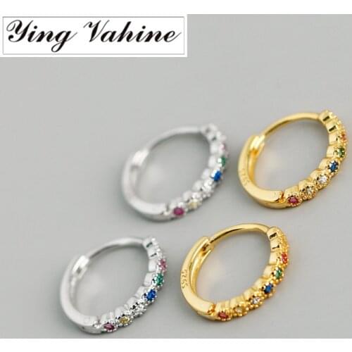 Ying Vahine 100% 925 Sterling Silver Small Multicolor Zircons Hoop Earrings for Women