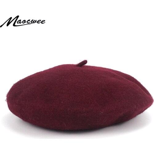 Women Wool Beret Warm Hat Cap Female Spring Autumn British Style Girl Beret Hat Lady Solid Black Casual Cashmere Painter Hats