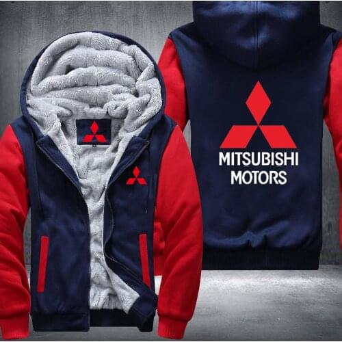 Winter Fashion Mitsubishi Motors Logo Hoodies Mens Pocket Thicken Coat Wool Liner Sports Jacket Comfortable Hooded Coat