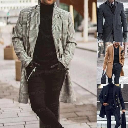 2020 Plus Size Classic Grey Plaid Jackets Men Winter Autumn High-street Slim Fit Overcoat Casual Army Green Tweed Blazer for Men