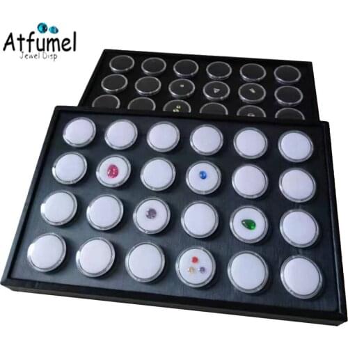 24Pcs Round Carat Diamond Jewelry Box With Tray Large Capacity Metal Stone Storage Display Case Gemstone Diamond Showcase