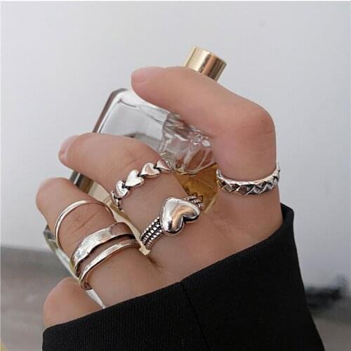 5 pcs Vintage Punk Heart Opening Rings Set For Women Men Gothic Steampunk Heart Butterfly Skull Ring Sets Party Jewelry 2021