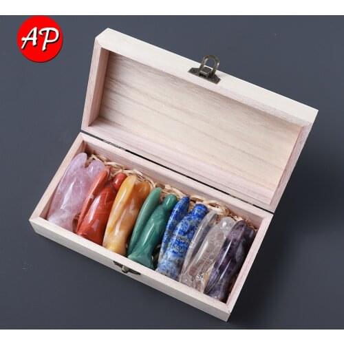 7pcs /box Natural Crystal Guardian Angel Figurine Amethyst Chakra crystal Healing Stone Gem Craft Gift Home Decor Ornaments