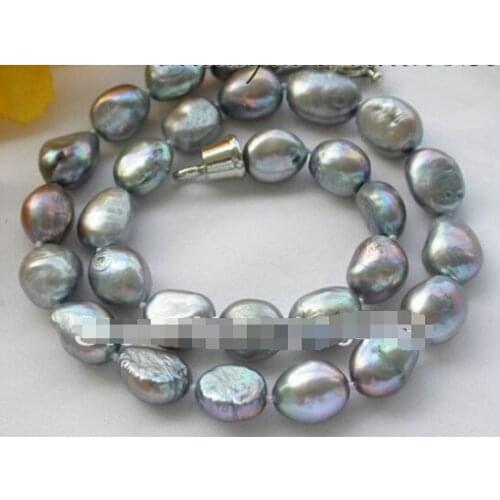 Free shipping >17" 11*13mm gray baroque freshwater pearl necklace
