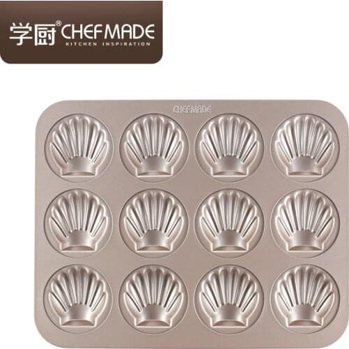 CHEFMADE 12 cup Non-stick shell madeleine cake pan Golden shell scallop madeleine cake baking mold Professional cake mold