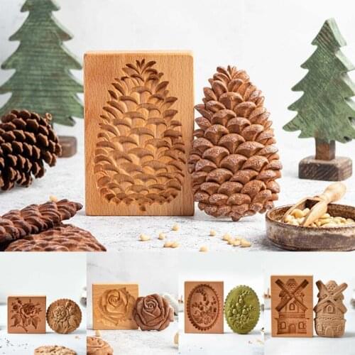 Wooden Wooden Gingerbread Biscuit Cookie Mold Cookie Cutter Mold Press 3D Cake Embossing Baking Mould Stamp Embossing