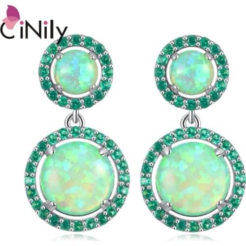 CiNily Blue & White & Green Fire Opal Long Earrings Silver Plated Round Filled Earring With Stone Luxury Large Jewelry Woman